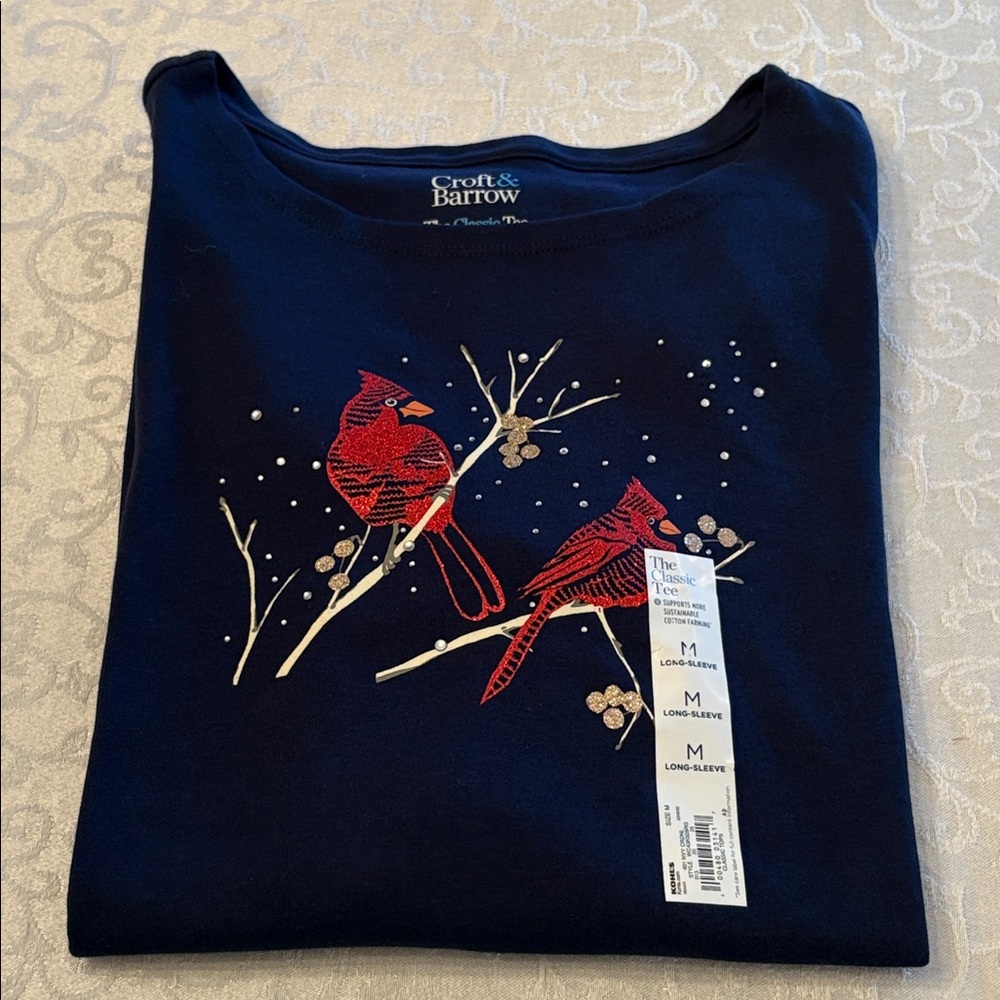 Croft & Barrow Holiday Cardinal Long Sleeve Tee Shirt - Picture 9 of 10